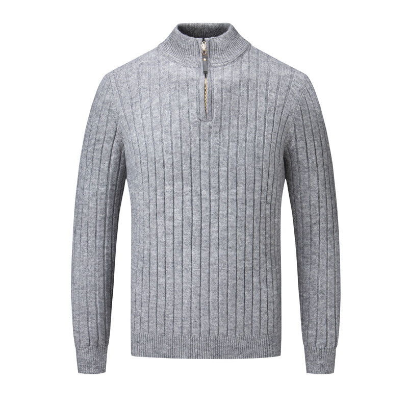 Streetwave Mens Zippered Stand Collar Pullover Knit Sweater With Premium Cotton Blend For Everyday Style