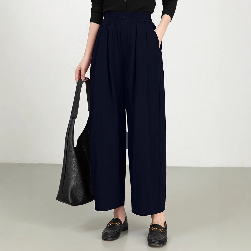 Street-Wave Women's Wide-Leg Pants High Waist Elastic Comfort Twill