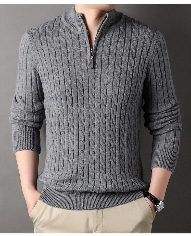 Streetwave Men's Zip Up Cable Knit Pullover Premium Soft Cotton For Modern Everyday Style And Comfort