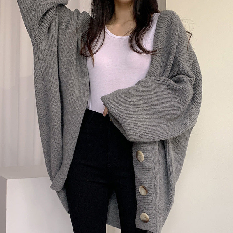 Street-wave Women's Chunky Knit Cardigan With Oversized Fit And Decorative Buttons For Cozy Everyday Wear