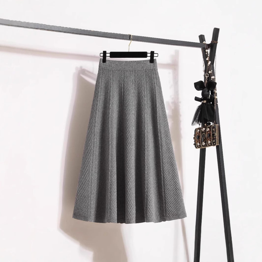 Pleated Midi Skirt With Elastic Waistband For Women Street-wave Fine Textured Fabric Versatile