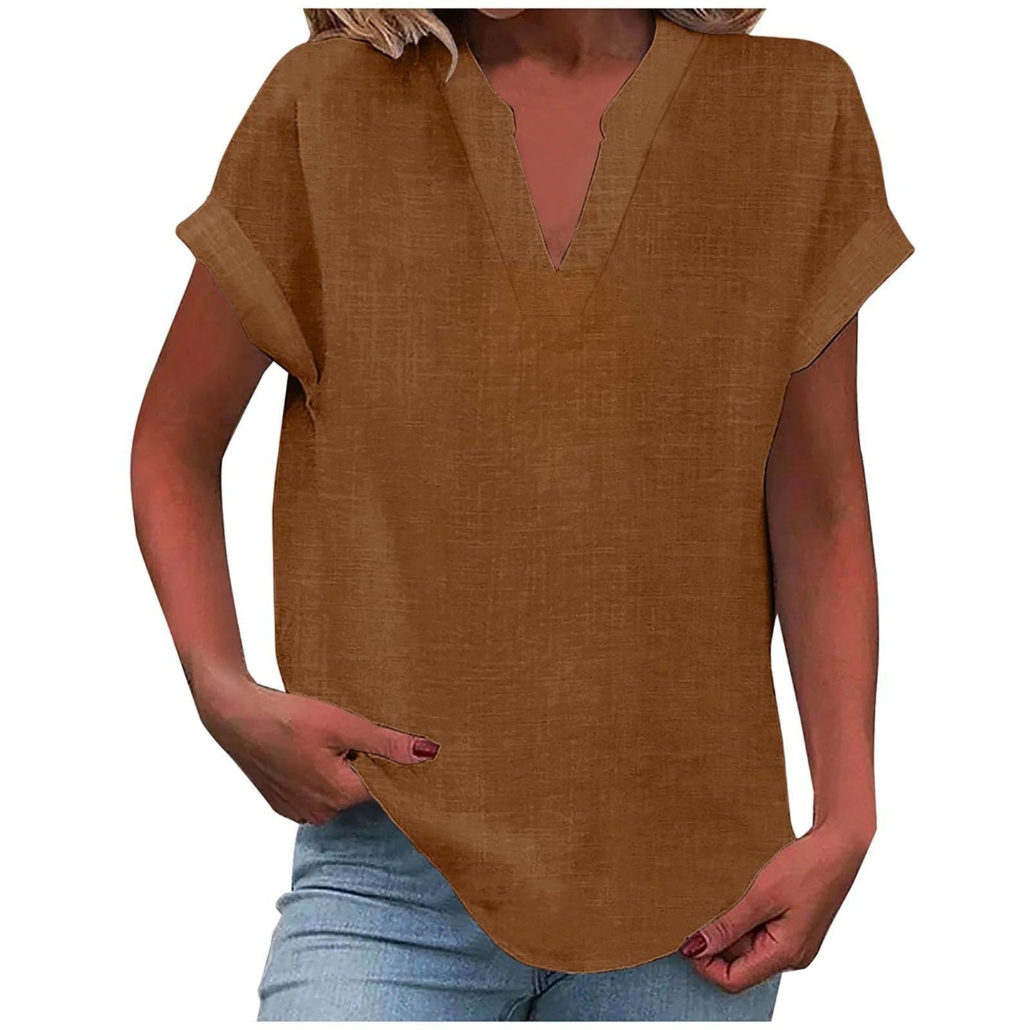 Women's V-Neck Blouse with Relaxed Fit and Lightweight Fabric