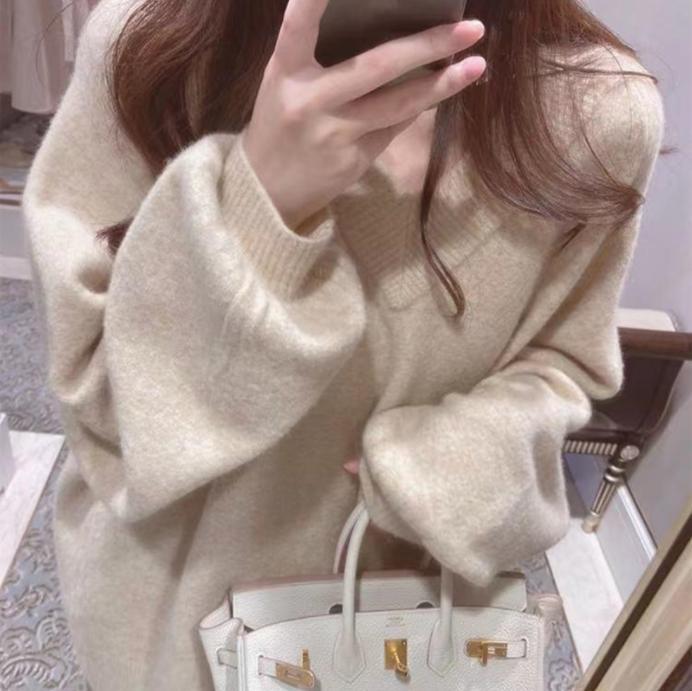 Streetwave Cozy Chunky Knit Sweater With Deep V Neck And Voluminous Sleeves For Women