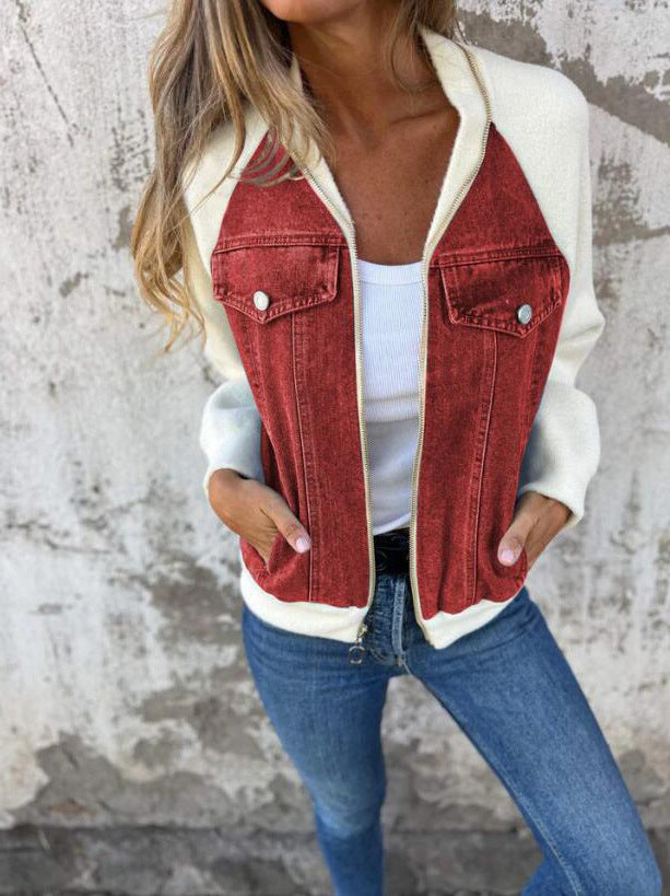 Streetwave Knitted Patchwork Hoodie Jacket For Women Warm Cozy Denim Knit Blend Everyday Style