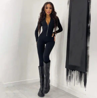 Street-wave Womens Sporty Zip Jumpsuit With Figure Hugging Fit For Active Fashion