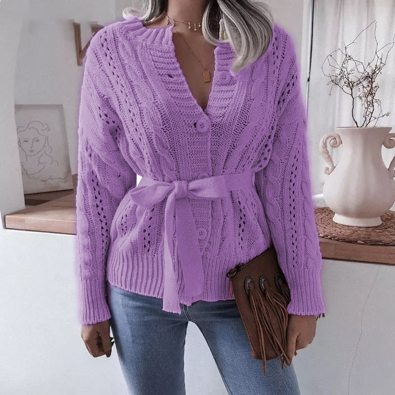 Streetwave Women's Belted Knit Cardigan With Bold Pattern For Everyday Comfort Wear