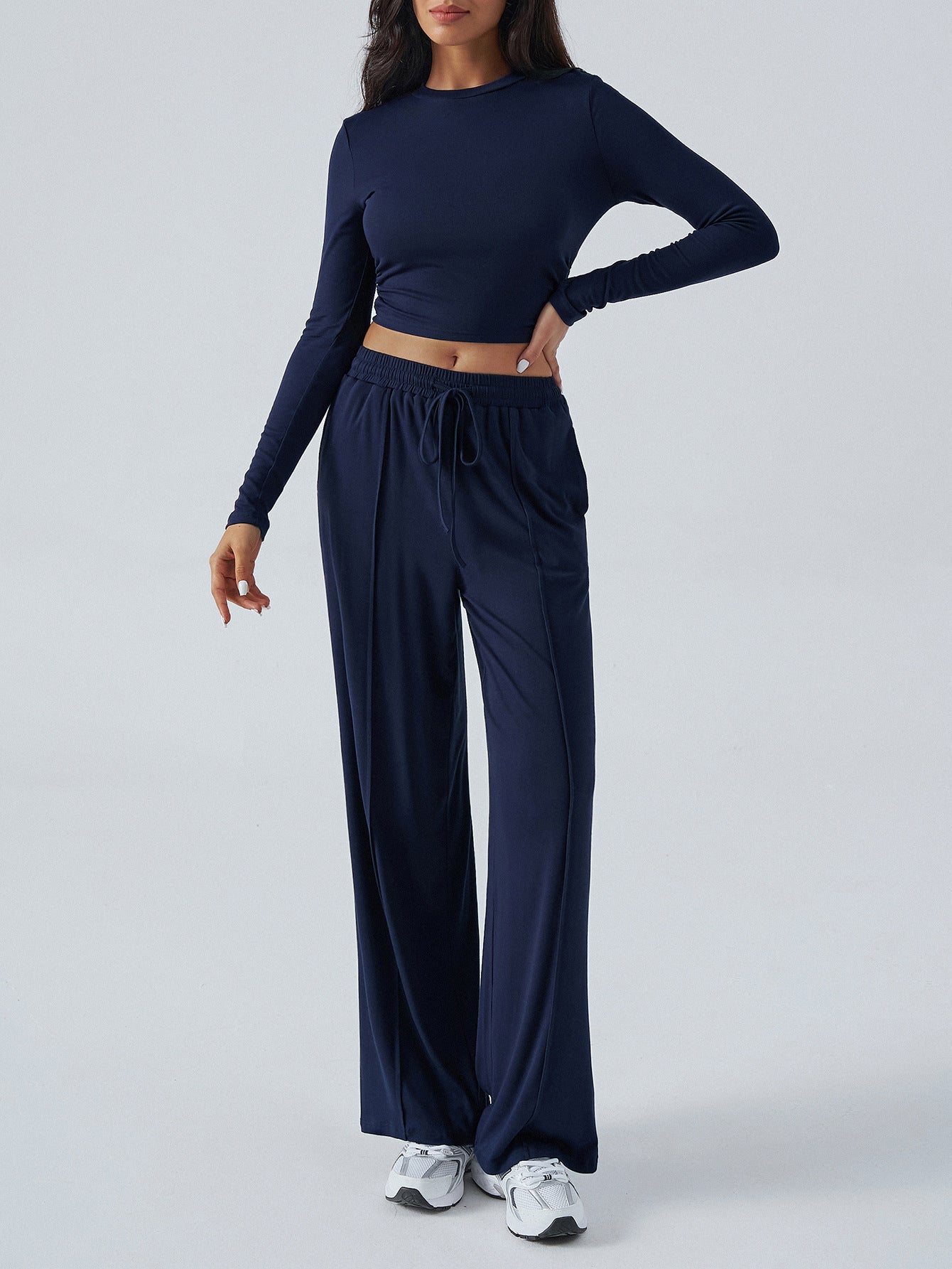 Street Wave Women Lounge Set Soft Cozy Fabric With Drawstring Waist Wide Leg Pants For Everyday Comfort