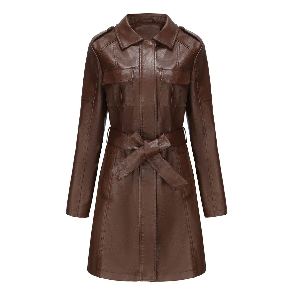 Streetwave Women Faux Leather Trench Coat Elegant Versatile Transitional Wardrobe Essential