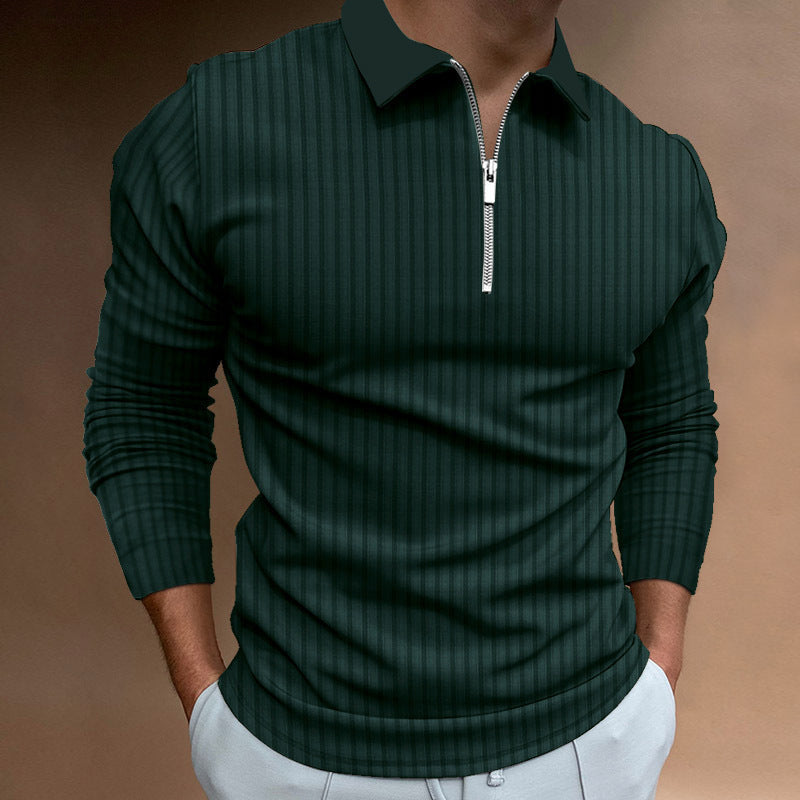 Mens Polo Shirt With Elegant Zip Closure Street-wave Breathable Structured Knit For Style-Conscious Men