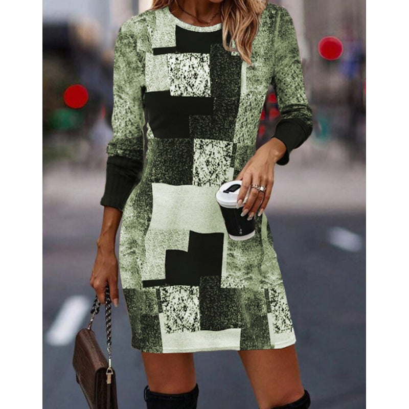 Streetwave Women's Knit Dress With Modern Geometric Pattern And Long Sleeves For Everyday Chic