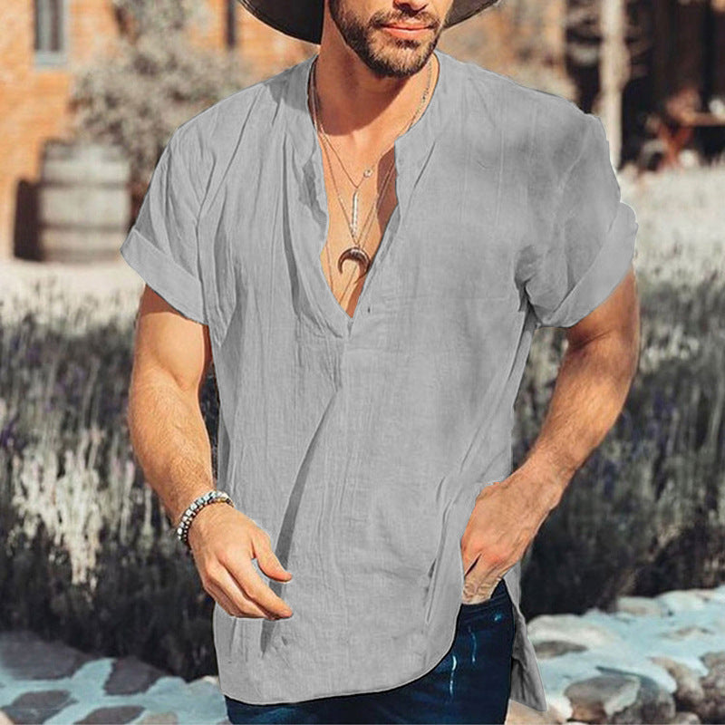 Nordisk Flair Mens Short Sleeve Shirt With Relaxed Fit And V Neck In Natural Fibers