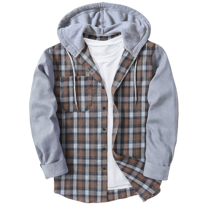Streetwave Hooded Plaid Flannel Shirt For Men With Cozy Soft Hooded Layer And Two Patch Pockets