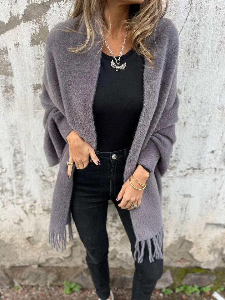 Street-wave Women's Fringed Knit Coat Cozy Elegant Cardigan For Day To Night Outfits