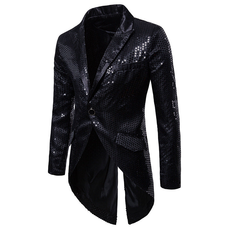 Street Wave Men Sequin Blazer With Asymmetric Cut And Luxurious Design For Parties