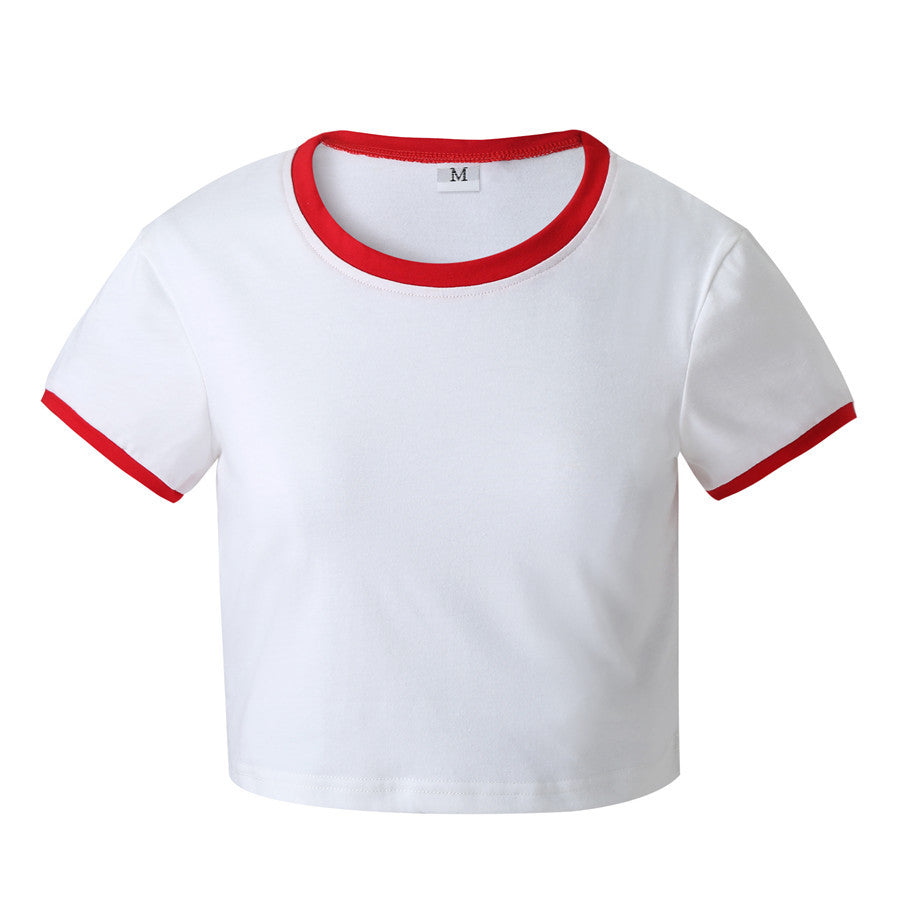 Street Wave Slim Fit Cotton T Shirt White With Red Trim Short Sleeves For Women Casual Everyday Wear