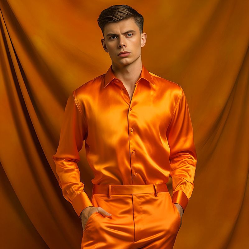 Street-wave Satin Shirt for Men with Modern Collar Luxury Shine For Formal Events Ideal Office And Evening Wear