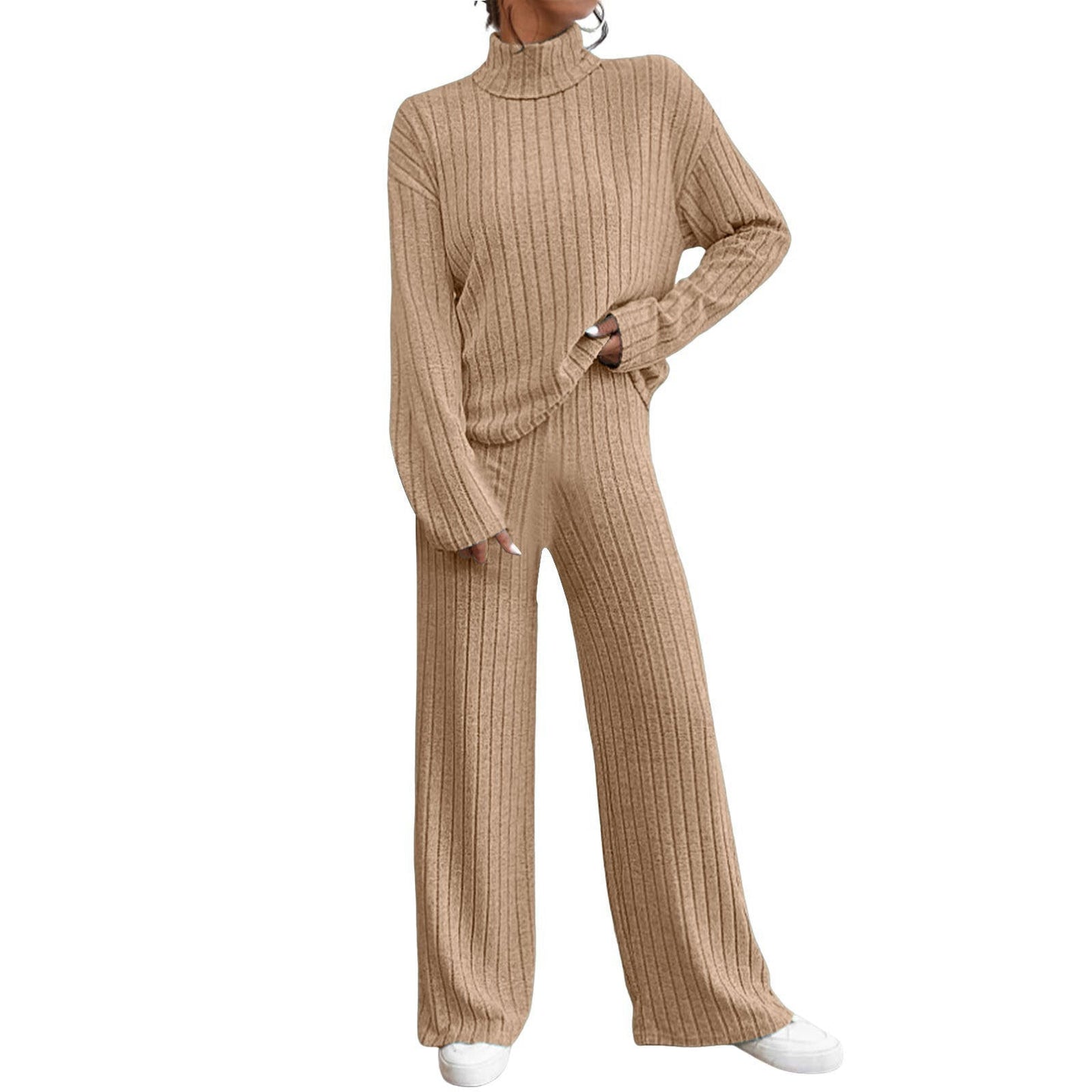 Chunky Knit Two-Piece Set With High Neck By Street-wave For Women Cozy Wide-Fit Comfort