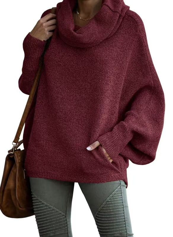 Womens Oversized Knit Sweater With Roll Neck Street Wave Cozy Soft Pullover For Casual Everyday Wear