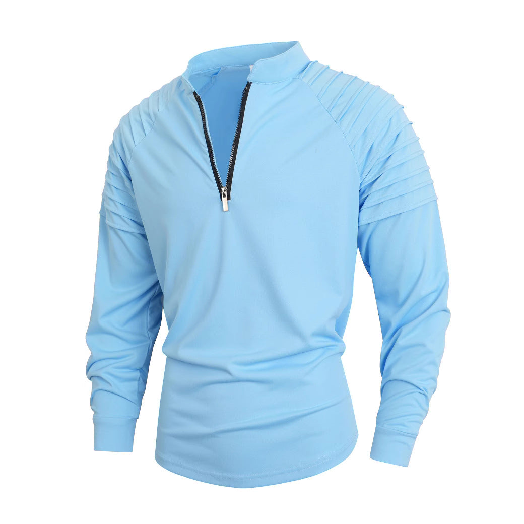 Street-Wave Men's Zip Neck Long Sleeve Shirt With Stand Collar For Active Comfort And Style