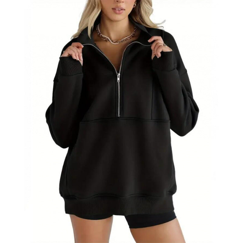 Street-wave Women's Oversized Half Zip Sweatshirt For Effortless Comfort And Style
