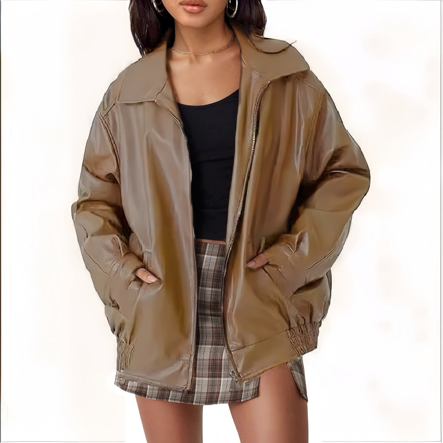 Oversized Leather Jacket Women Street-wave Trendy Soft Faux Leather Outerwear All-Season Comfort
