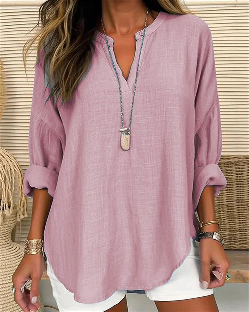 Street-Wave Women's Long Sleeve Shirt Effortless Breathable Cotton Linen Blend