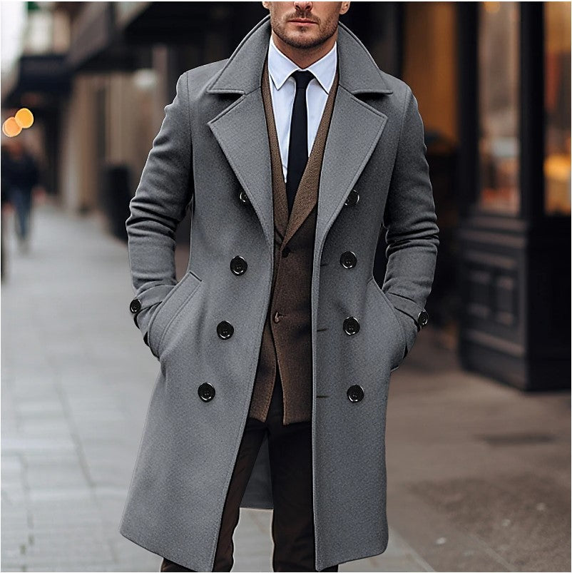 Wool Coat For Men Streetwave Double Button Front Wide Lapel Elegant Winter Overcoat