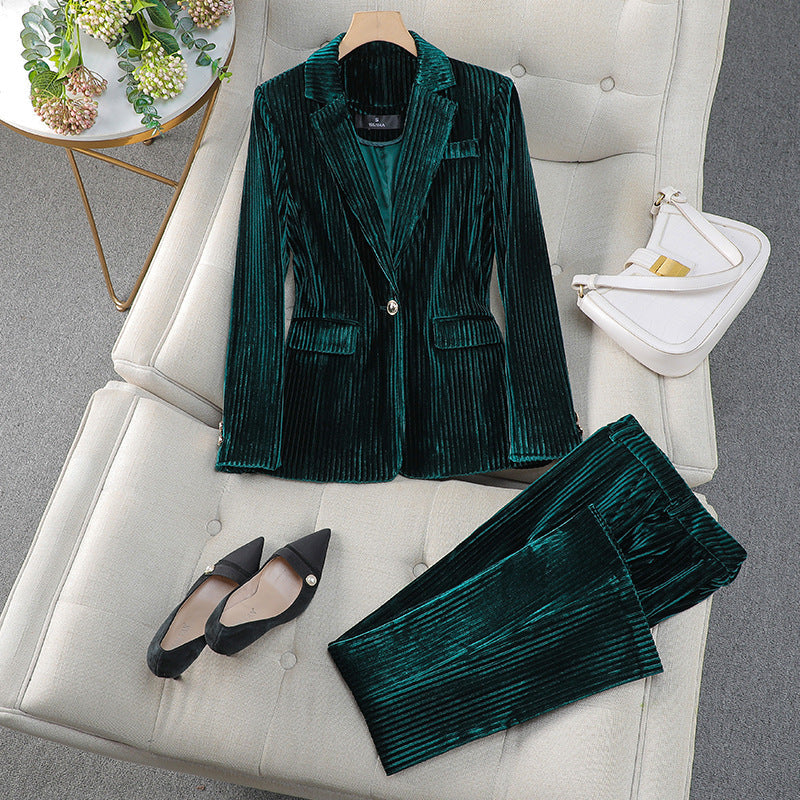 Street Wave Velvet Tailored Suit Set For Women Office Ready