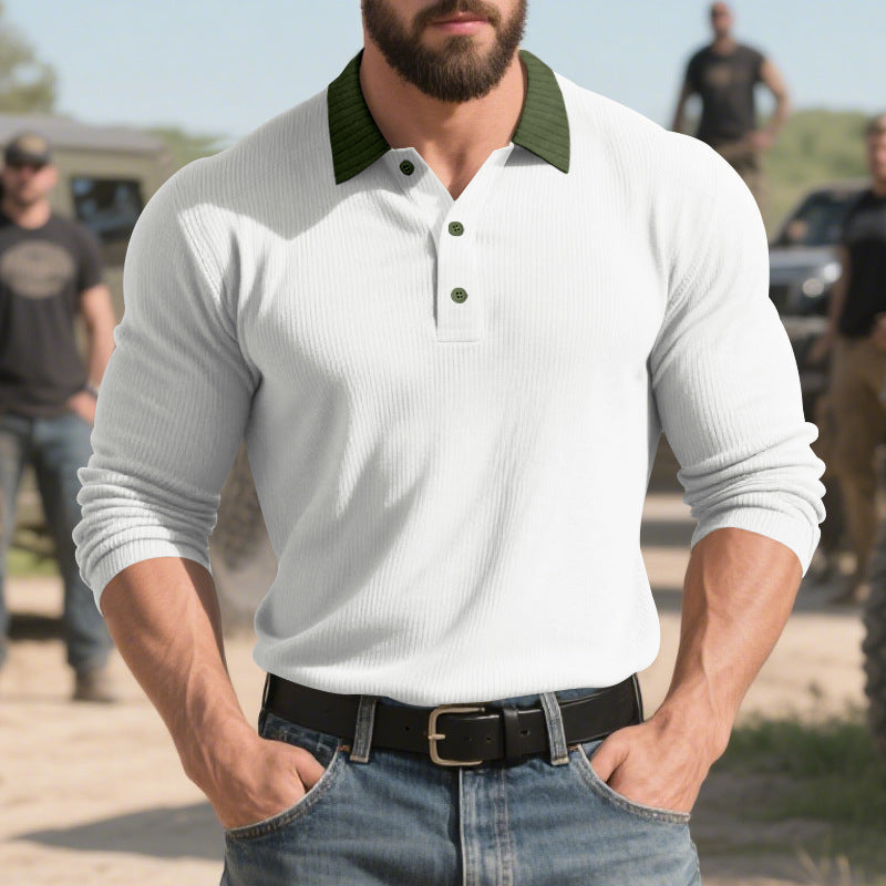 Street-Wave Men Long Sleeve Polo Shirt With Structured Design And Classic Collar Breathable Comfort