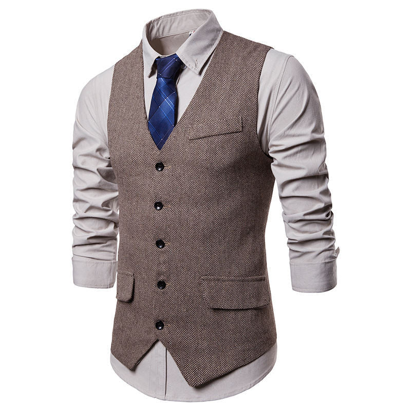 Mens Elegant Herringbone Vest Street Wave With Practical Pockets For Formal Wear