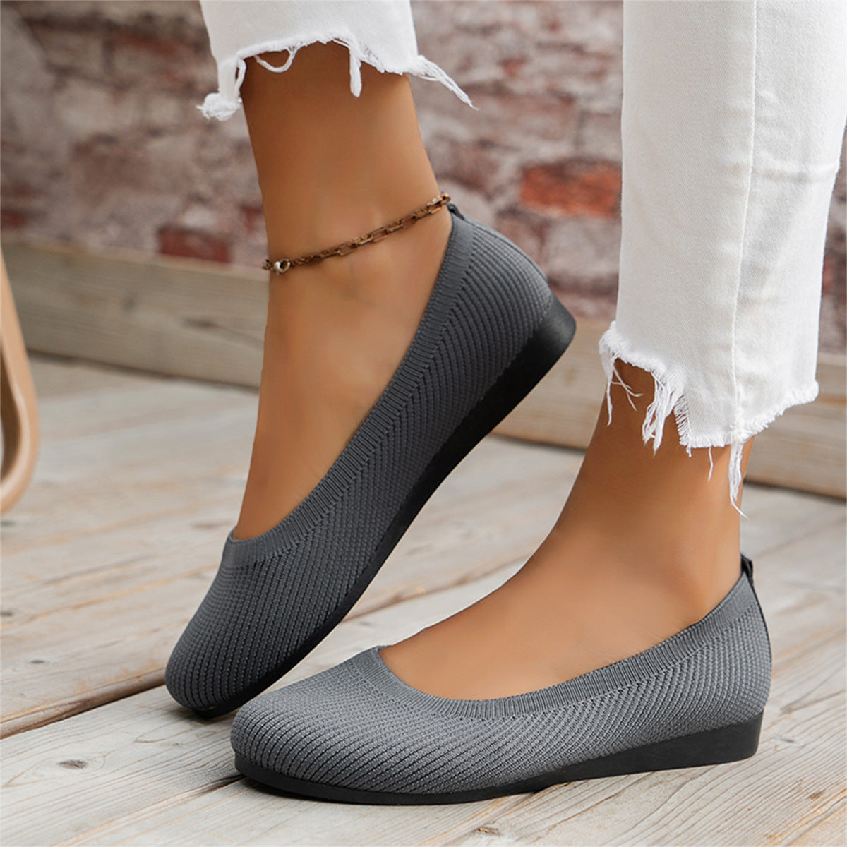 Jenefier Knit Ballet Flats For Women, Breathable Knit Uppers, All Day Comfort, Everyday Style