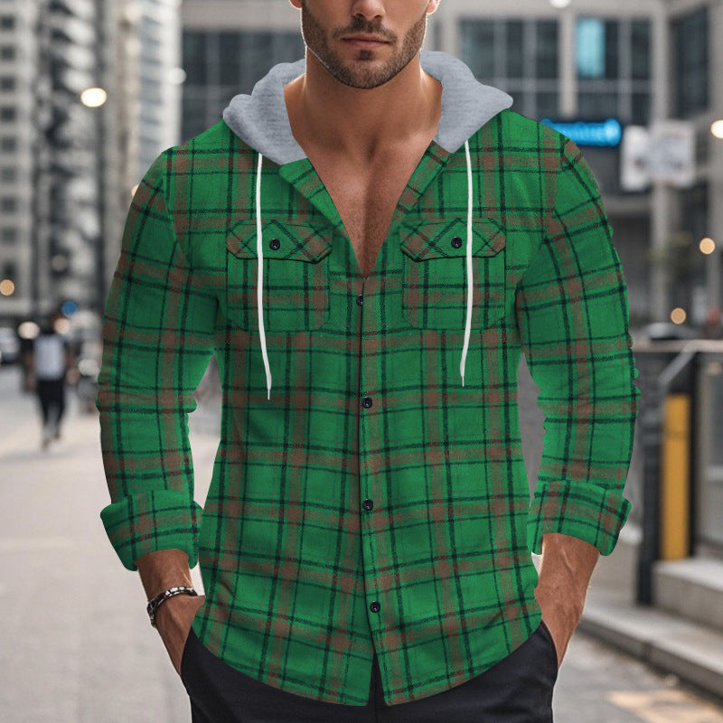 Street-wave Mens Plaid Shirt Jacket With Hood And Practical Pockets For Men Versatile Everyday Wear