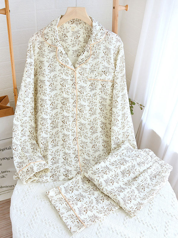 Floral Pajama Set For Women Street Wave Long Sleeve Cozy