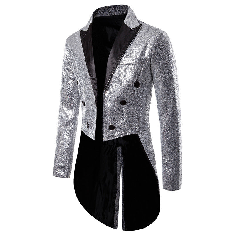 Street Wave Sequin Blazer for Men With Elegant Cut and Asymmetric Design Glamorous Party Jacket