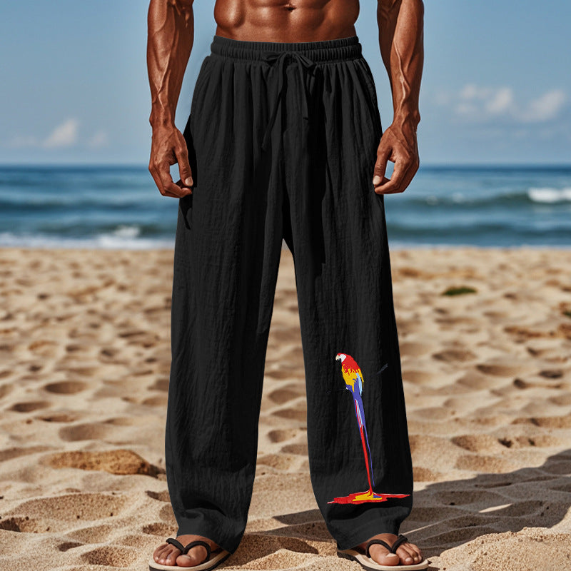 Street-Wave Men's Lightweight Breathable Beach Pants With Colorful Parrot All-Day Print