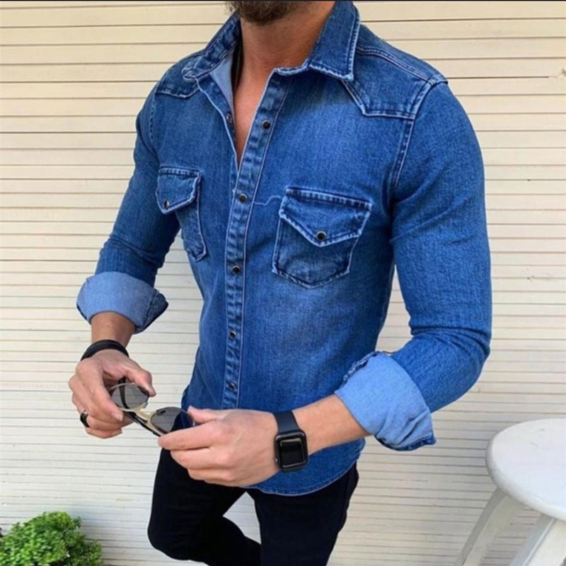 Mens Denim Shirt Streetwave Modern Fit With Practical Chest Pockets For Everyday Style