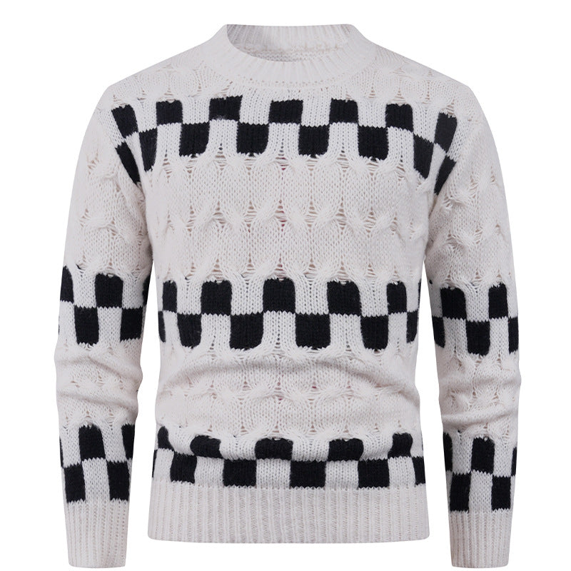 Men's Knit Pullover With Creative Geometric Patterns And High Neck By Street-Wave For Cold Weather Warmth