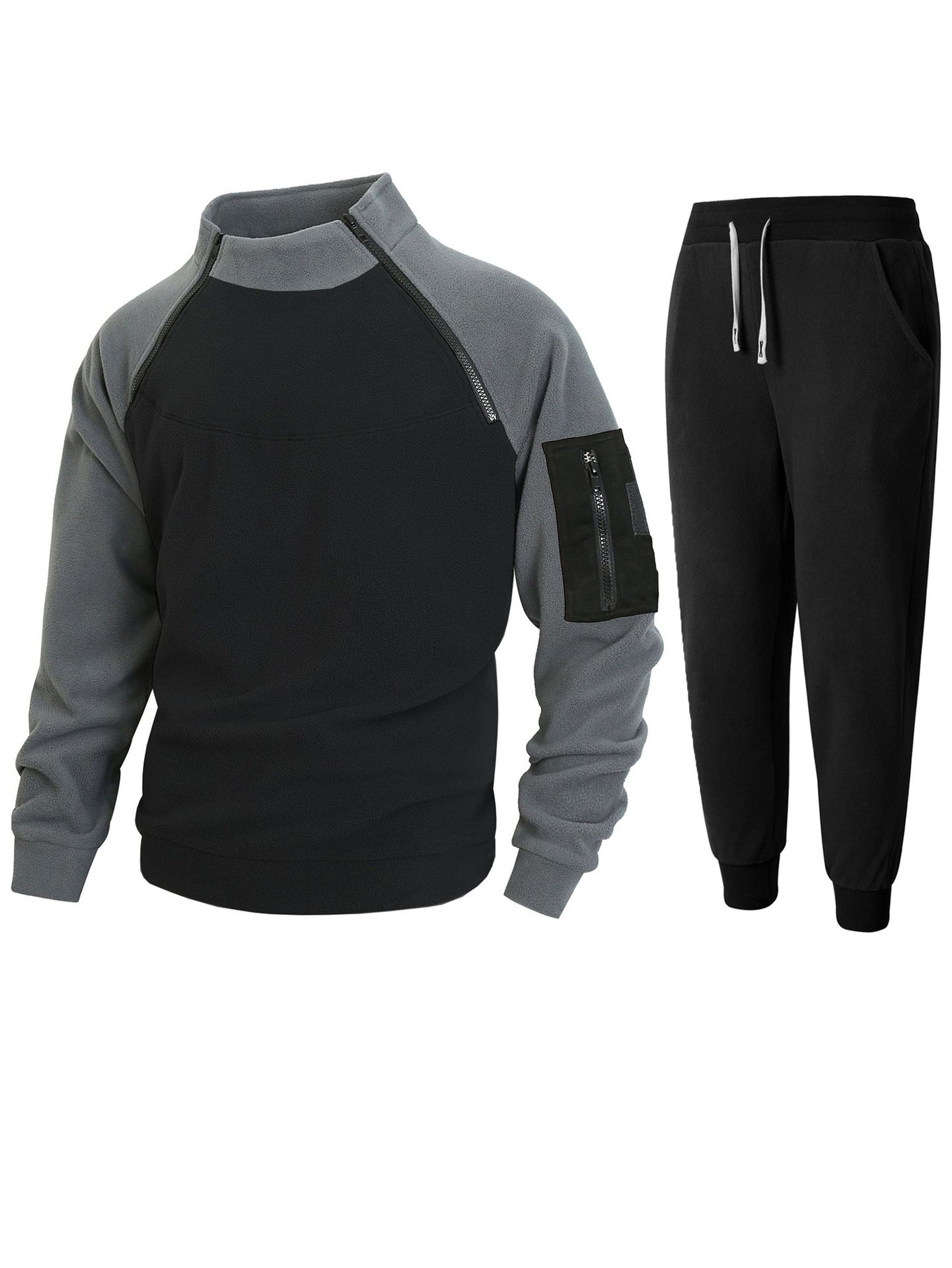 Street-wave Men's Functional Fleece Pullover With Stand Collar And Zip Arm Pocket For Active Lifestyles