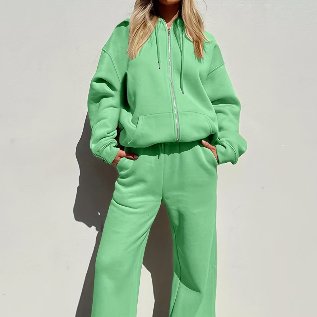 Street-wave Women's Loungewear Set Zip Hoodie With Wide Leg Pants For Cozy Stylish At Home