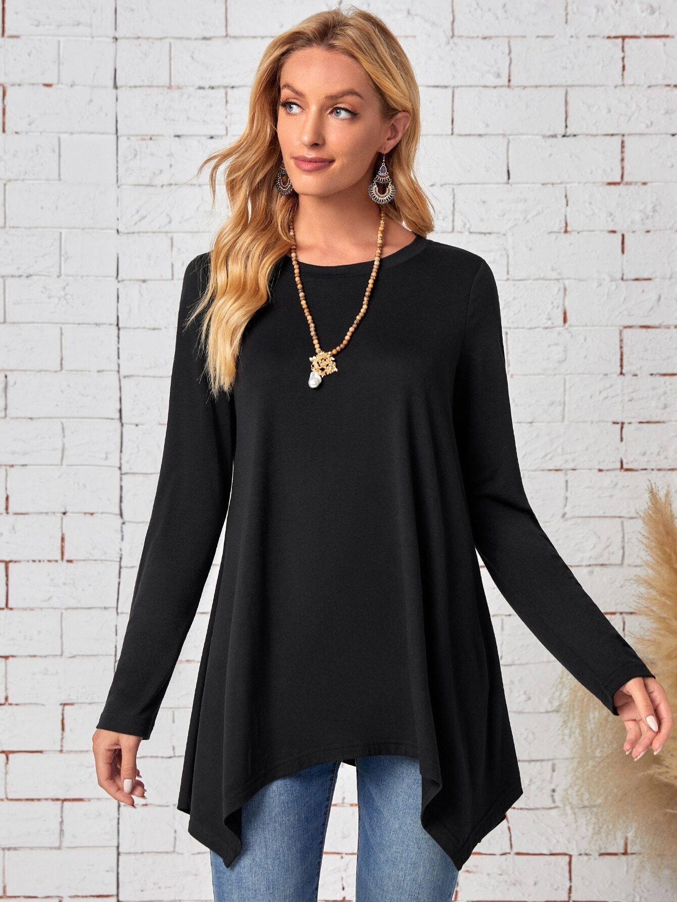 Street Wave Womens Asymmetric Long Sleeve Top In Soft Viscose For Flattering Comfort