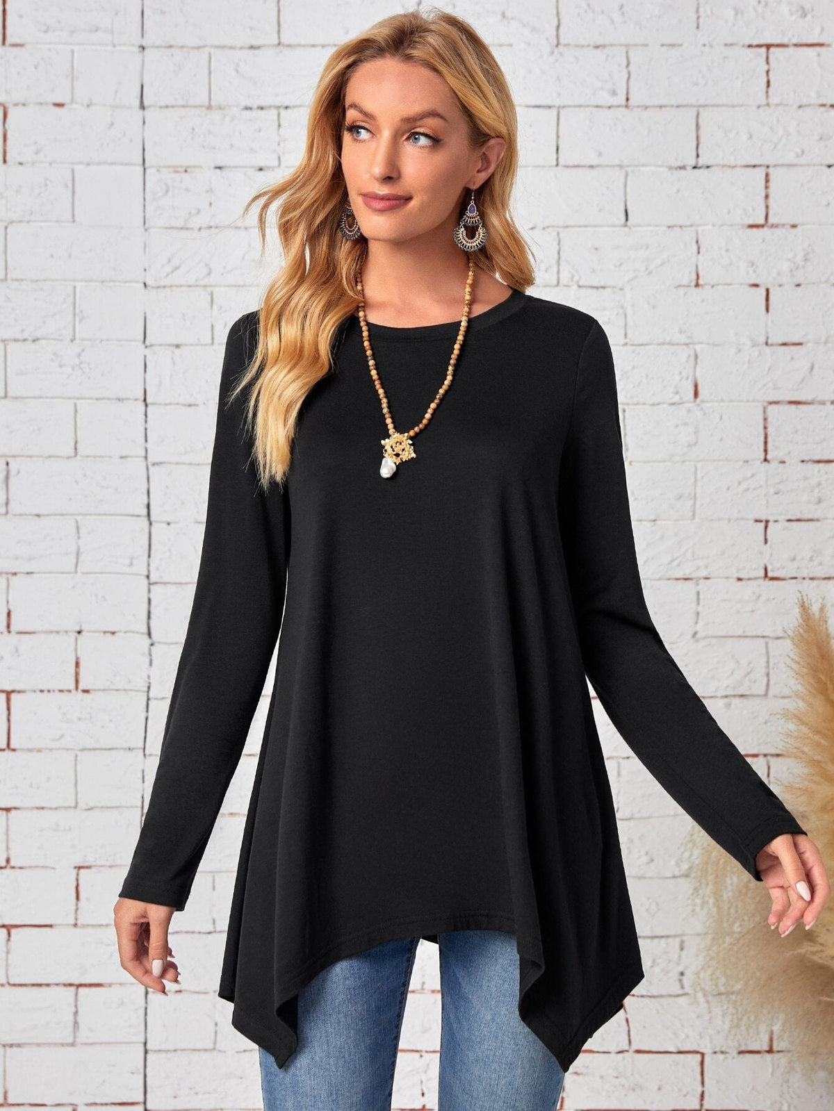 Street Wave Womens Asymmetric Long Sleeve Top In Soft Viscose For Flattering Comfort