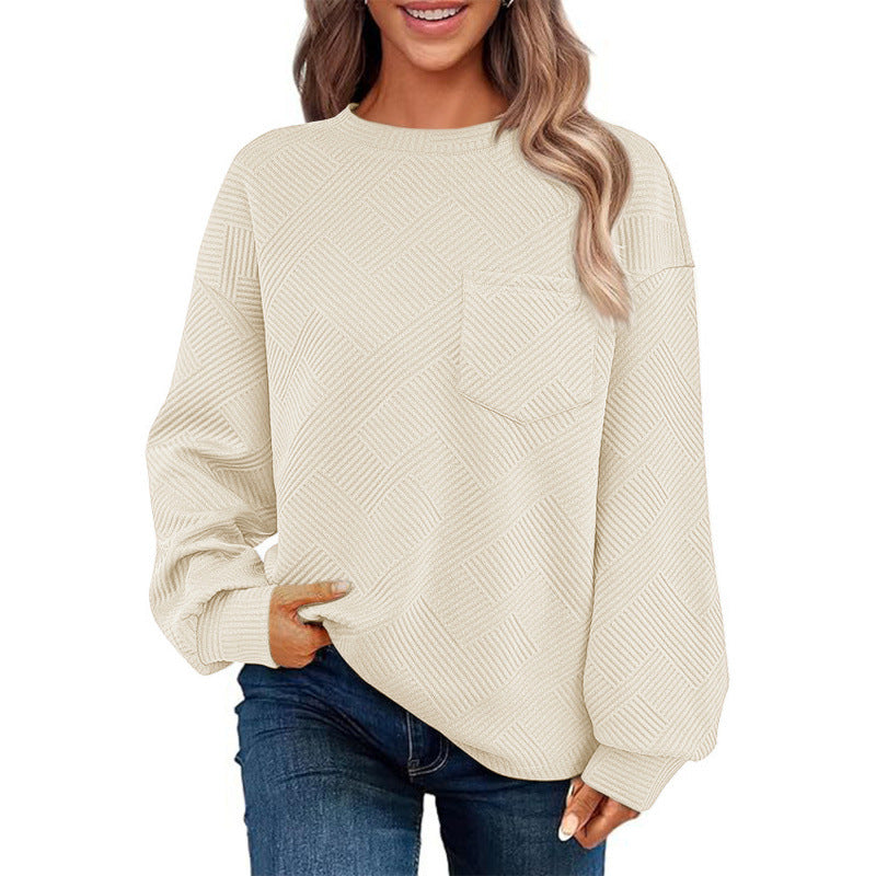 Knit Pullover Cozy Street Wave For Women Pink Pocket