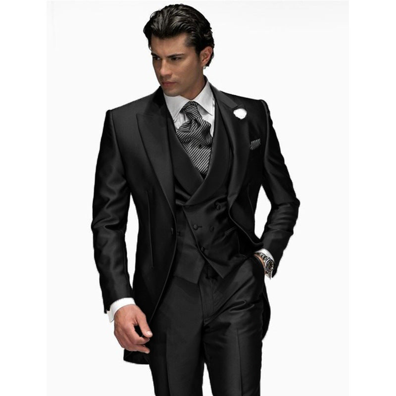 Street-Wave Men's 3 Piece Suit Tailored Fit Satin Look Double Breasted Vest Formal Party Attire