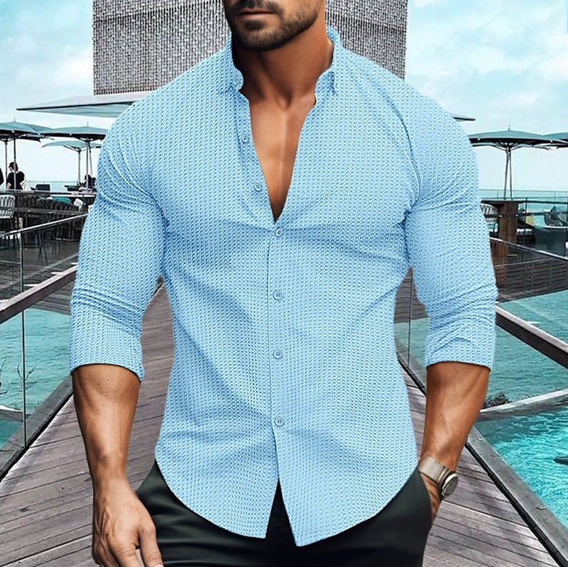 Streetwave Mens Elegant Long Sleeve Shirt With Structured Pattern For Style Conscious Men