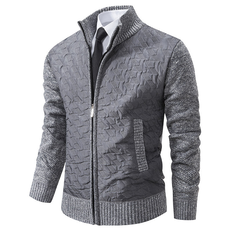 Street-Wave Men's Stylish Quilted Jacket With Structured Knit Panels And High Collar