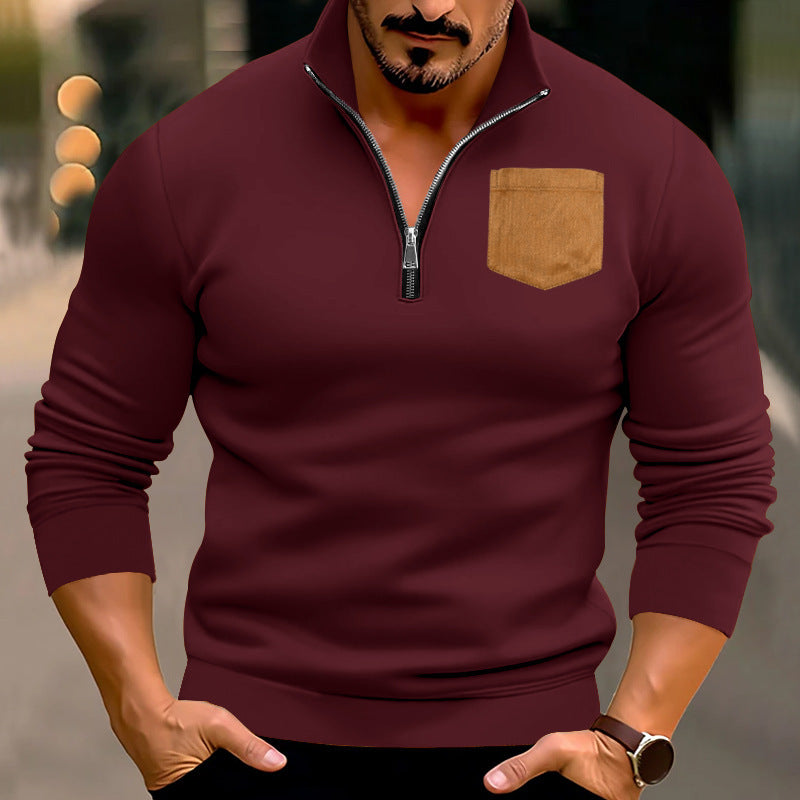 Street-wave Men's Athletic Zip Pullover With Contrasting Pocket, Stylish Activewear for Men