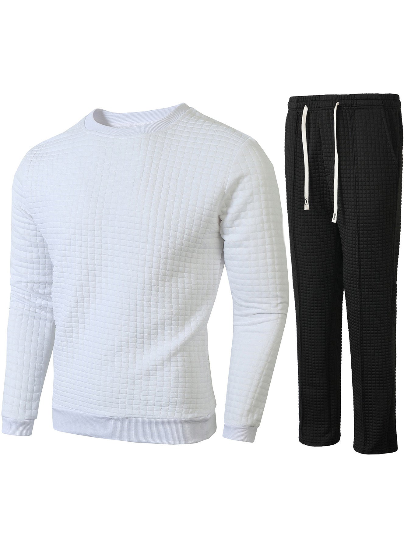 Street-wave Mens Quilted Sweatshirt And Jogger Set For Home And Sports All Day Comfort Premium Lounge Wear