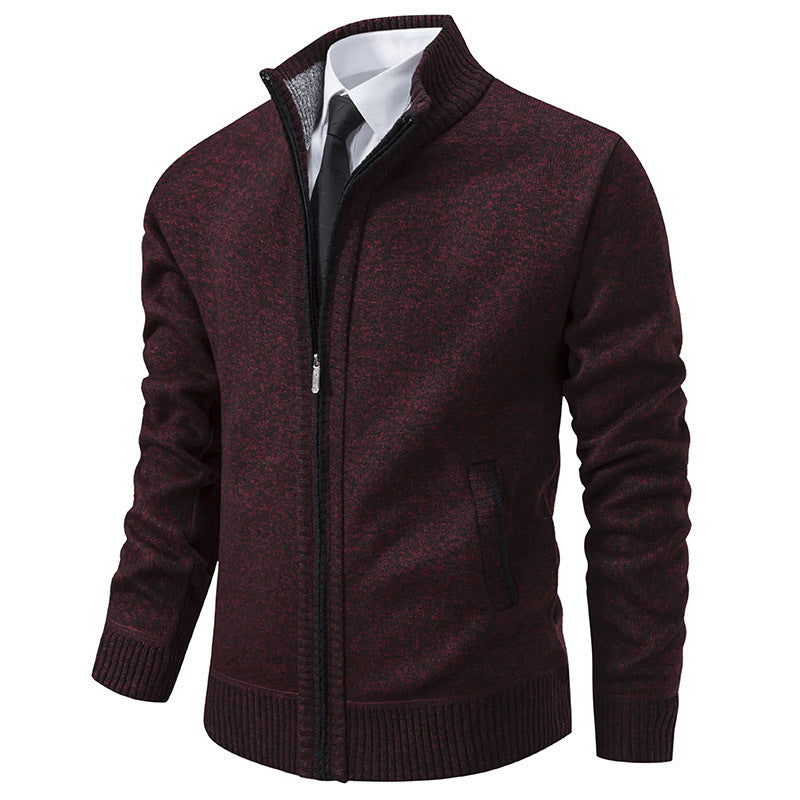 Street-wave Men's Casual Knit Jacket With Stand Collar And Zipper For Versatile Comfort