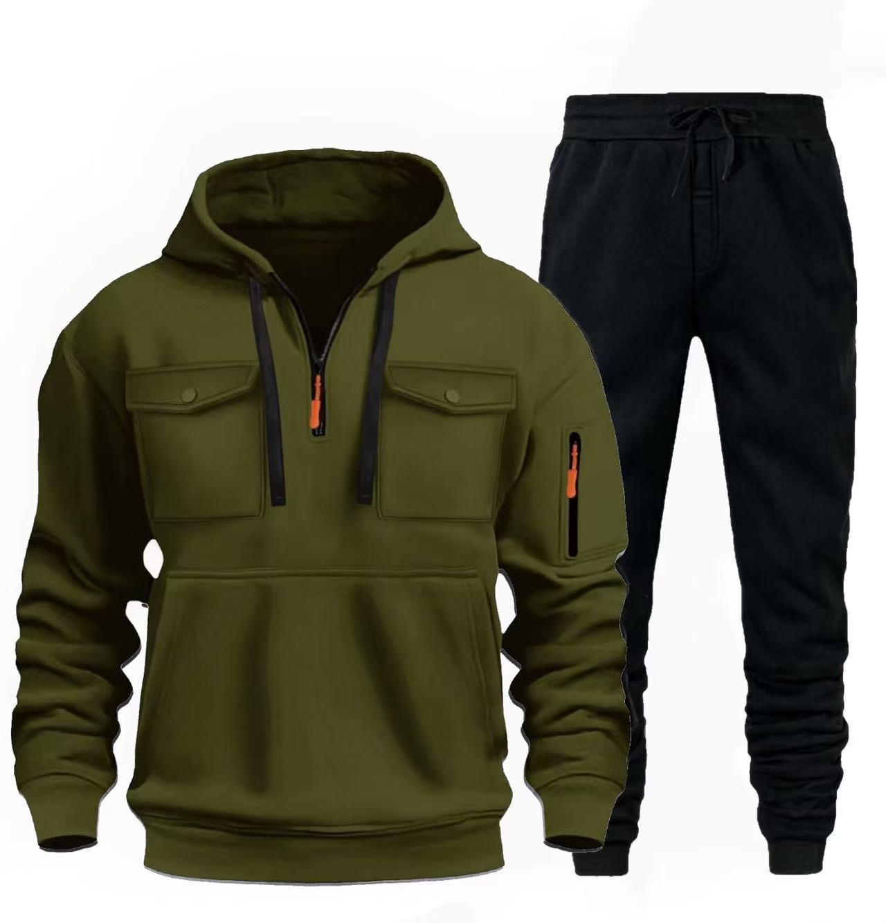 Street-wave Men's Hoodie Jogger Set With Functional Pockets For Active Men Comfortable Style