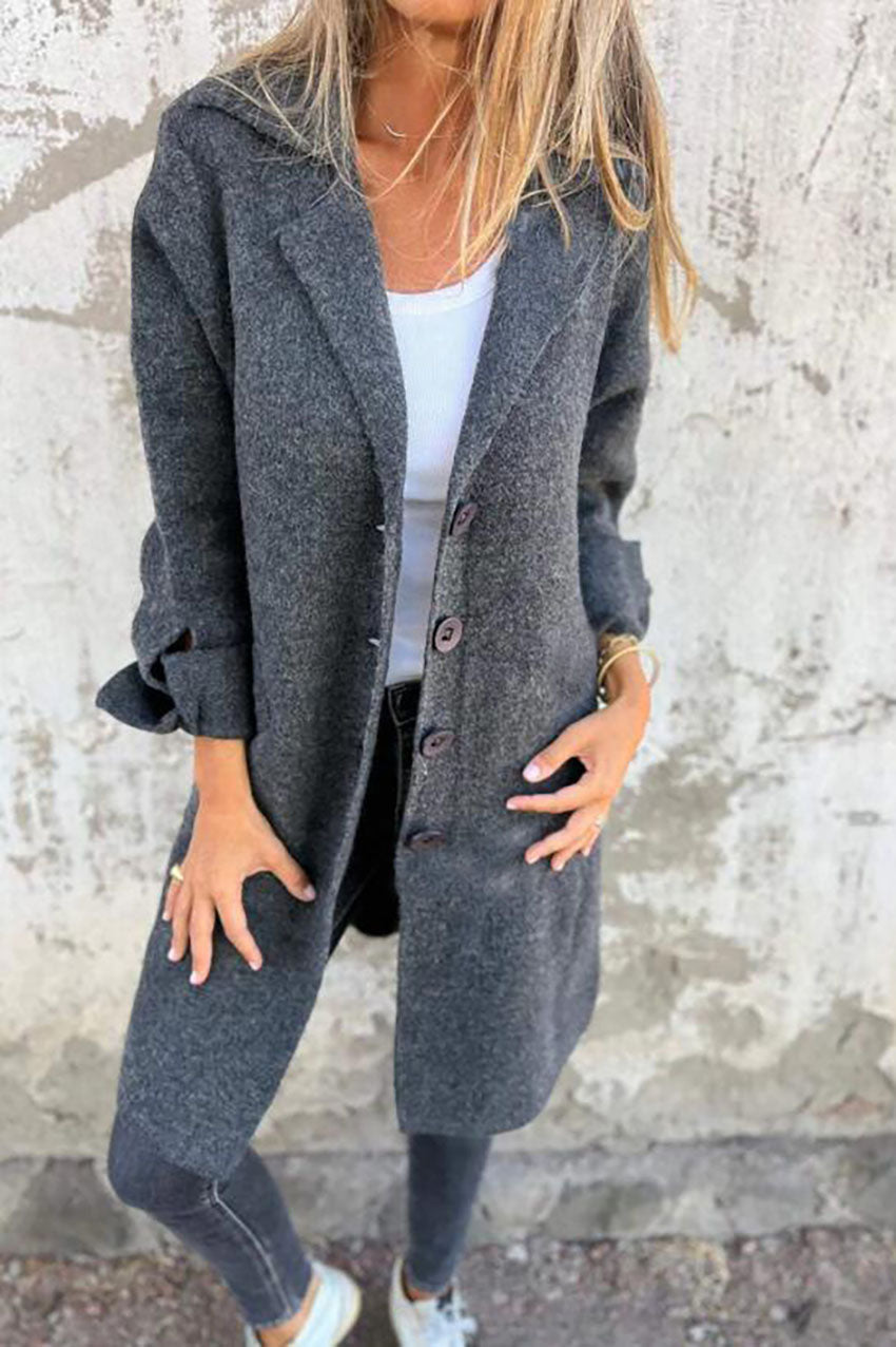 Street-Wave Women's Mid-Length Single-Breasted Wool Coat With Lapels And Pockets For Everyday Streetwear